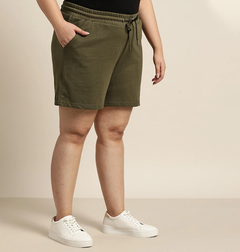 Women Plus Size Olive Green Solid Shorts